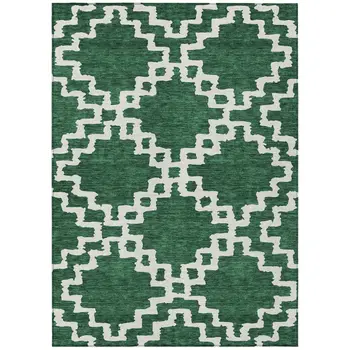10' X 14' Emerald And Ivory Geometric Washable Indoor Outdoor Area Rug