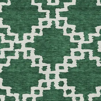 10' X 14' Emerald And Ivory Geometric Washable Indoor Outdoor Area Rug