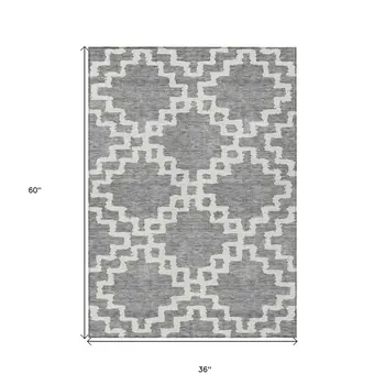3' X 5' Gray And Ivory Geometric Washable Indoor Outdoor Area Rug