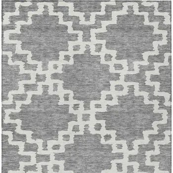5' X 8' Gray And Ivory Geometric Washable Indoor Outdoor Area Rug
