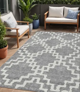 5' X 8' Gray And Ivory Geometric Washable Indoor Outdoor Area Rug