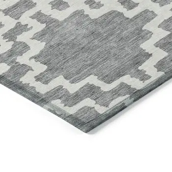 5' X 8' Gray And Ivory Geometric Washable Indoor Outdoor Area Rug