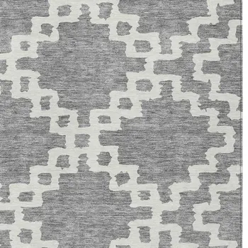 8' X 10' Gray And Ivory Geometric Washable Indoor Outdoor Area Rug