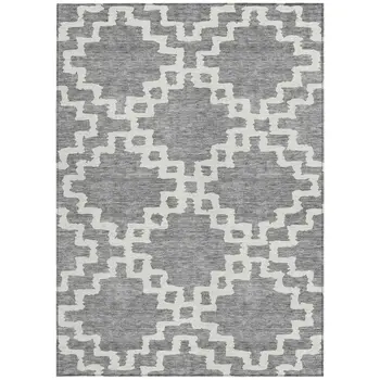 9' X 12' Gray And Ivory Geometric Washable Indoor Outdoor Area Rug