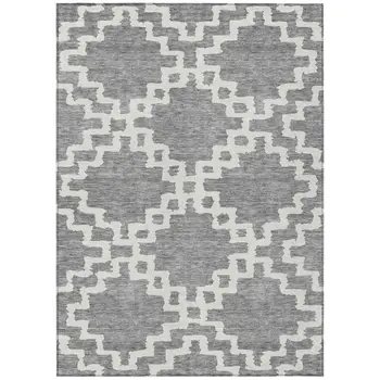9' X 12' Gray And Ivory Geometric Washable Indoor Outdoor Area Rug