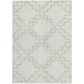 5' X 8' Ivory And Beige Geometric Washable Indoor Outdoor Area Rug