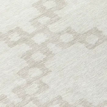 8' Ivory And Beige Round Geometric Washable Indoor Outdoor Area Rug