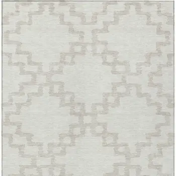 9' X 12' Ivory And Beige Geometric Washable Indoor Outdoor Area Rug