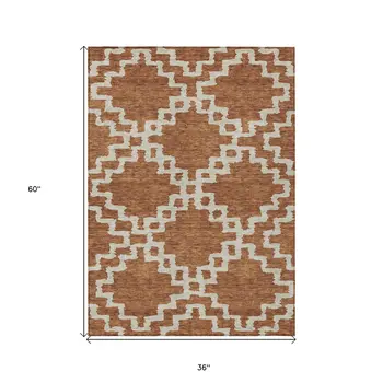 3' X 5' Brown And Ivory Geometric Washable Indoor Outdoor Area Rug