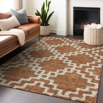 3' X 5' Brown And Ivory Geometric Washable Indoor Outdoor Area Rug