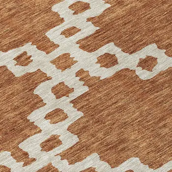 8' Brown And Ivory Round Geometric Washable Indoor Outdoor Area Rug