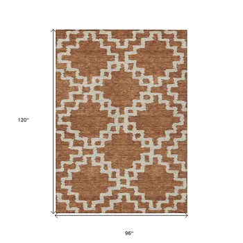 8' X 10' Brown And Ivory Geometric Washable Indoor Outdoor Area Rug