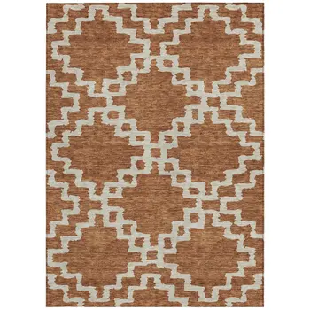 9' X 12' Brown And Ivory Geometric Washable Indoor Outdoor Area Rug
