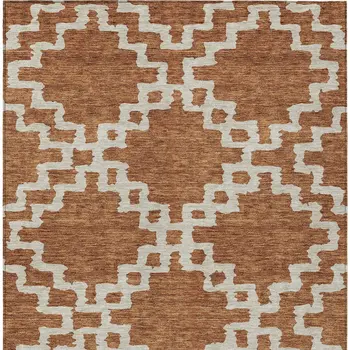 10' X 14' Brown And Ivory Geometric Washable Indoor Outdoor Area Rug