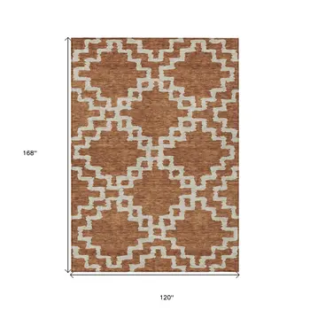 10' X 14' Brown And Ivory Geometric Washable Indoor Outdoor Area Rug