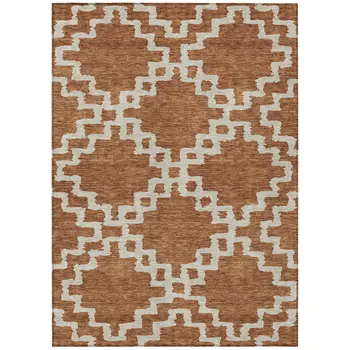10' X 14' Brown And Ivory Geometric Washable Indoor Outdoor Area Rug