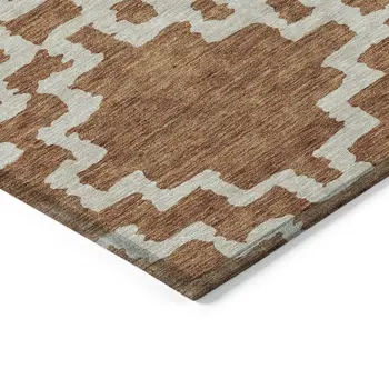 10' X 14' Brown And Ivory Geometric Washable Indoor Outdoor Area Rug