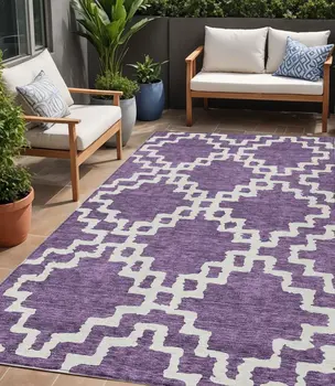 5' X 8' Purple And Ivory Geometric Washable Indoor Outdoor Area Rug