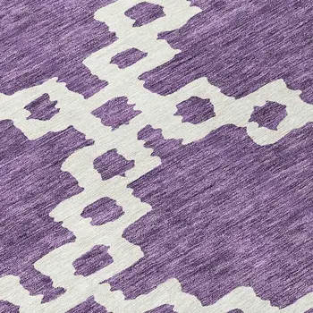 8' Purple And Ivory Round Geometric Washable Indoor Outdoor Area Rug