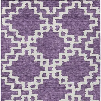 9' X 12' Purple And Ivory Geometric Washable Indoor Outdoor Area Rug