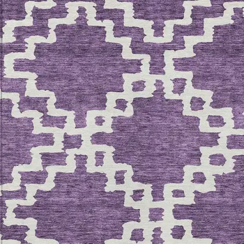 9' X 12' Purple And Ivory Geometric Washable Indoor Outdoor Area Rug