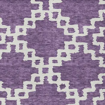 10' X 14' Purple And Ivory Geometric Washable Indoor Outdoor Area Rug