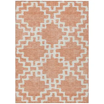3' X 5' Salmon And Ivory Geometric Washable Indoor Outdoor Area Rug
