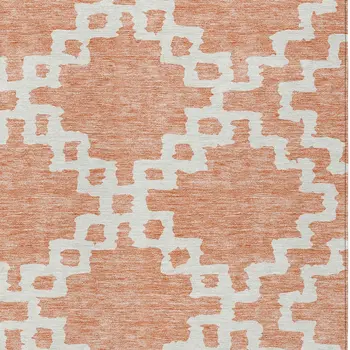 3' X 5' Salmon And Ivory Geometric Washable Indoor Outdoor Area Rug