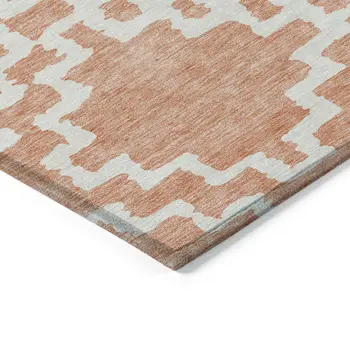 3' X 5' Salmon And Ivory Geometric Washable Indoor Outdoor Area Rug