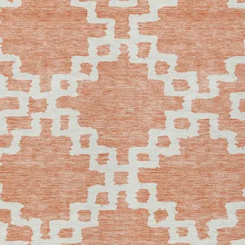 5' X 8' Salmon And Ivory Geometric Washable Indoor Outdoor Area Rug