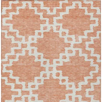 5' X 8' Salmon And Ivory Geometric Washable Indoor Outdoor Area Rug