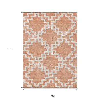 8' X 10' Salmon And Ivory Geometric Washable Indoor Outdoor Area Rug