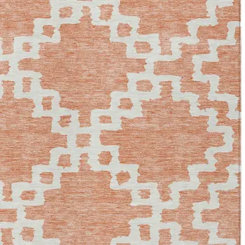 9' X 12' Salmon And Ivory Geometric Washable Indoor Outdoor Area Rug