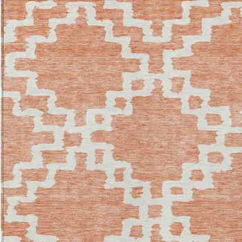 10' X 14' Salmon And Ivory Geometric Washable Indoor Outdoor Area Rug