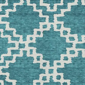 3' X 5' Teal Blue And Ivory Geometric Washable Indoor Outdoor Area Rug