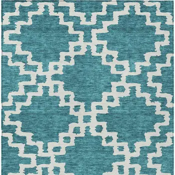 5' X 8' Teal Blue And Ivory Geometric Washable Indoor Outdoor Area Rug