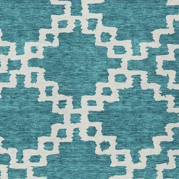 5' X 8' Teal Blue And Ivory Geometric Washable Indoor Outdoor Area Rug
