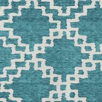 8' X 10' Teal Blue And Ivory Geometric Washable Indoor Outdoor Area Rug