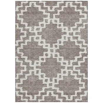 5' X 8' Taupe And Ivory Geometric Washable Indoor Outdoor Area Rug