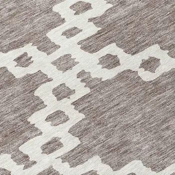 8' Taupe And Ivory Round Geometric Washable Indoor Outdoor Area Rug