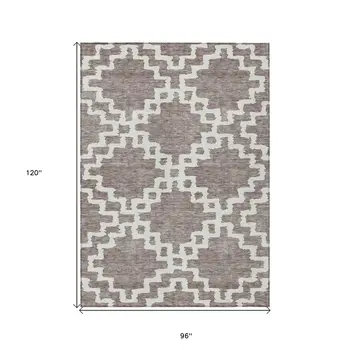 8' X 10' Taupe And Ivory Geometric Washable Indoor Outdoor Area Rug