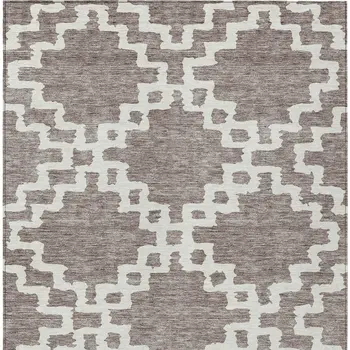 9' X 12' Taupe And Ivory Geometric Washable Indoor Outdoor Area Rug