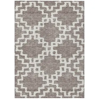 10' X 14' Taupe And Ivory Geometric Washable Indoor Outdoor Area Rug