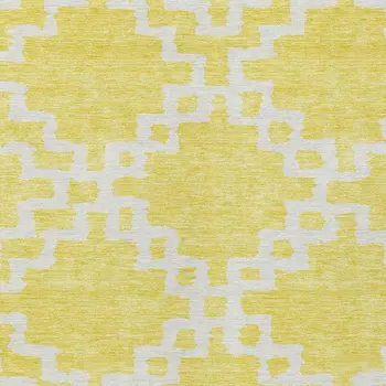 3' X 5' Yellow And Ivory Geometric Washable Indoor Outdoor Area Rug