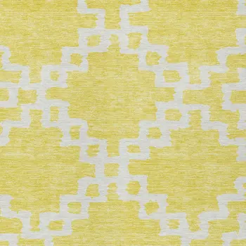 5' X 8' Yellow And Ivory Geometric Washable Indoor Outdoor Area Rug