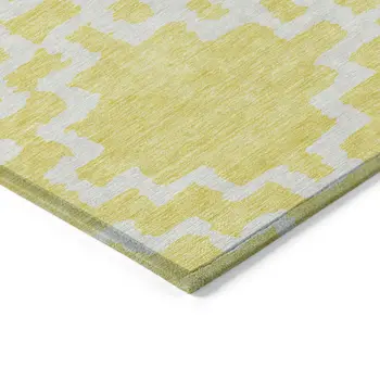 5' X 8' Yellow And Ivory Geometric Washable Indoor Outdoor Area Rug
