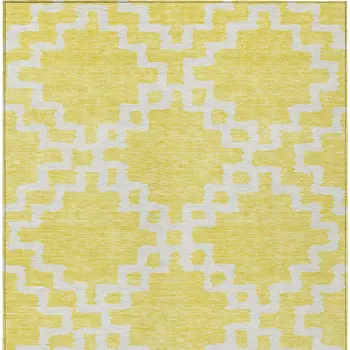 5' X 8' Yellow And Ivory Geometric Washable Indoor Outdoor Area Rug