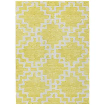 8' X 10' Yellow And Ivory Geometric Washable Indoor Outdoor Area Rug