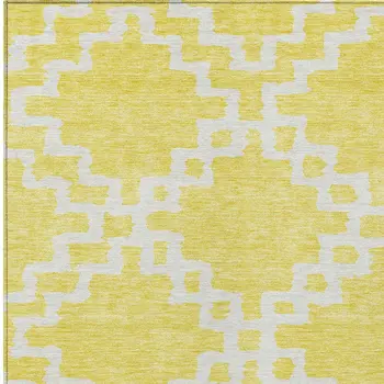 8' X 10' Yellow And Ivory Geometric Washable Indoor Outdoor Area Rug