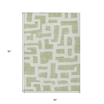 5' X 8' Artichoke Green And Ivory Abstract Washable Indoor Outdoor Area Rug